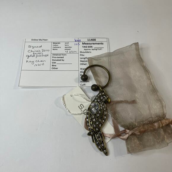 Chico's parrot key ring burnished gold tone accessory jewelry tags attached - Picture 10 of 10